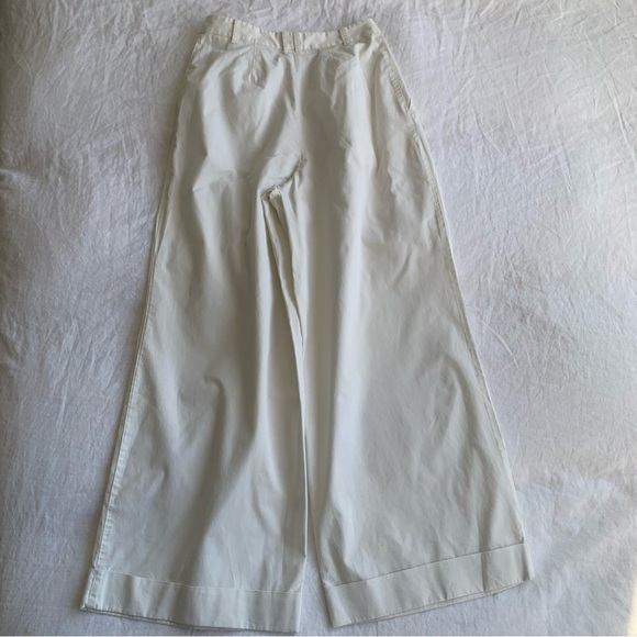 Doen Hilaire Cotton High Waist Wide Leg Cuff Palazzo Pants Trousers Salt White - Picture 12 of 14